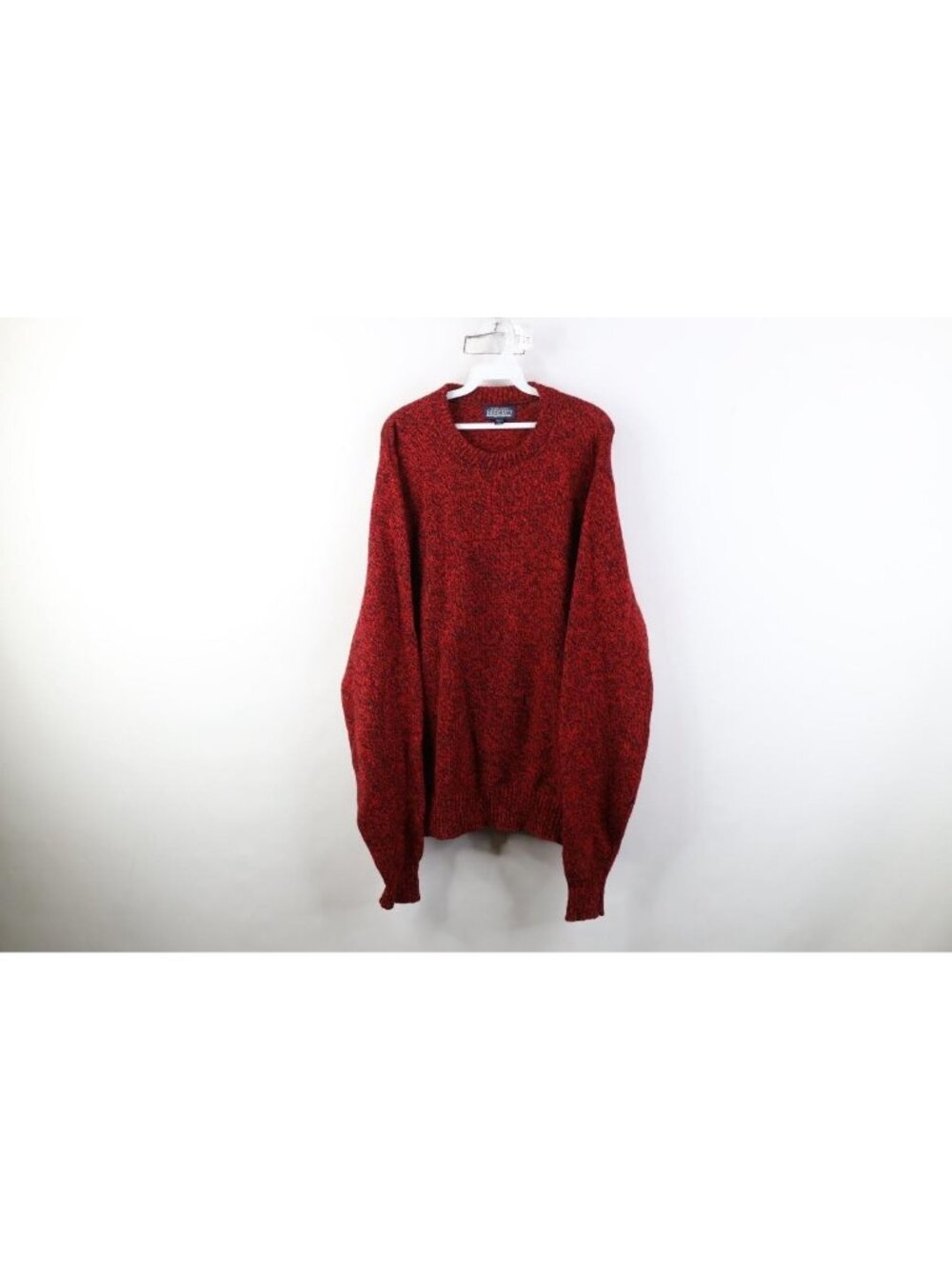 Vtg 70s 80s Lands End Mens Large Long Wool Blend Knit Crewneck Sweater Red USA